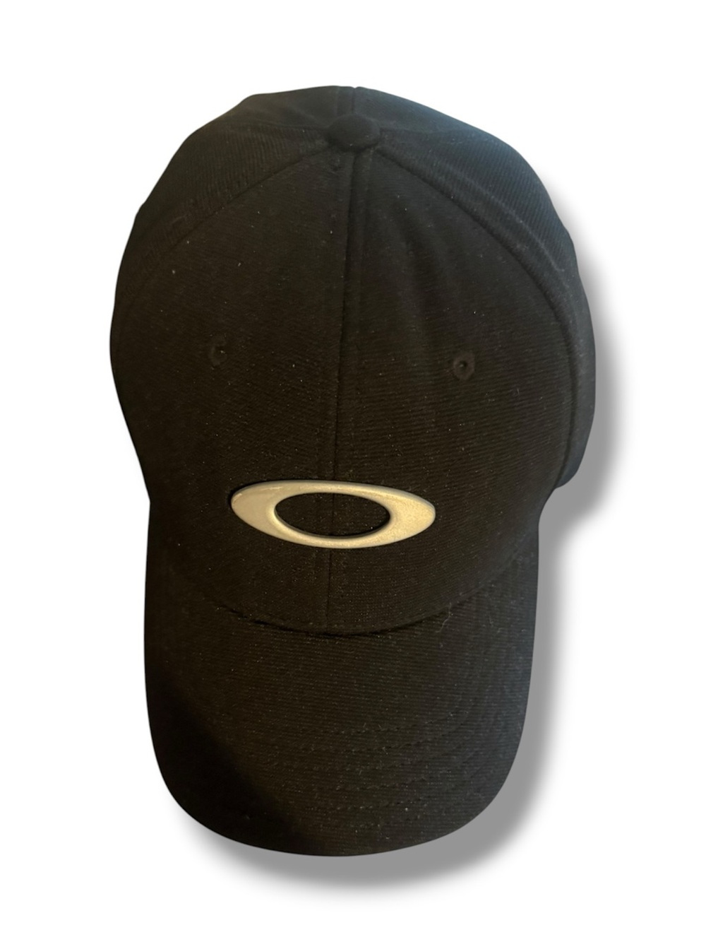 Oakley A-Flex Fitted Baseball Hat Black White Ellipse Logo Cap Men's Size S/M